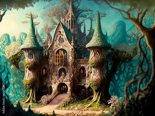 fairy tale castle woods. AI generative