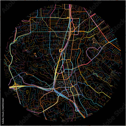 Colorful Map of WalnutCreek, California with all major and minor roads.