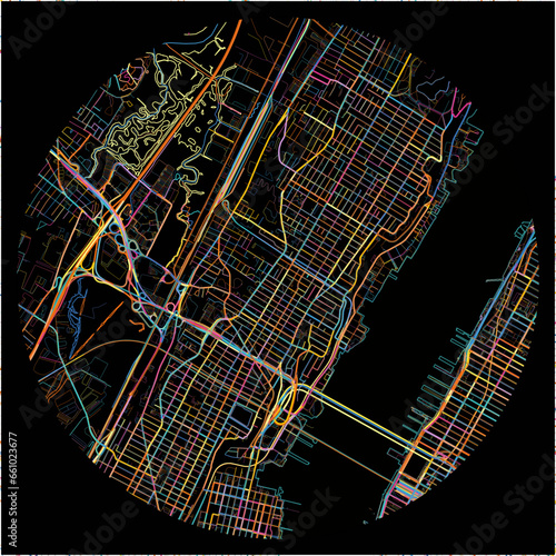 Colorful Map of UnionCity, New Jersey with all major and minor roads.
