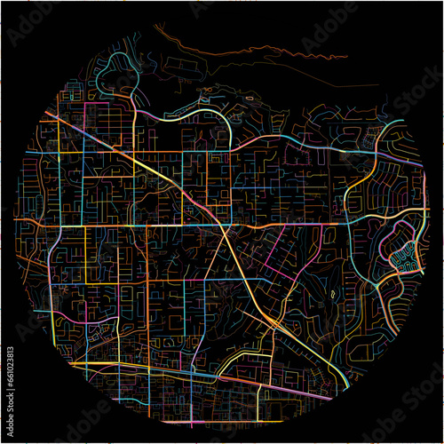 Colorful Map of YorbaLinda, California with all major and minor roads.