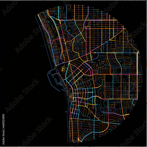 Colorful Map of RedondoBeach, California with all major and minor roads.