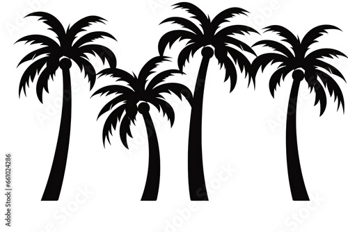 Set   Collection of beach palm trees silhouette isolated on transparent background cutout PNG