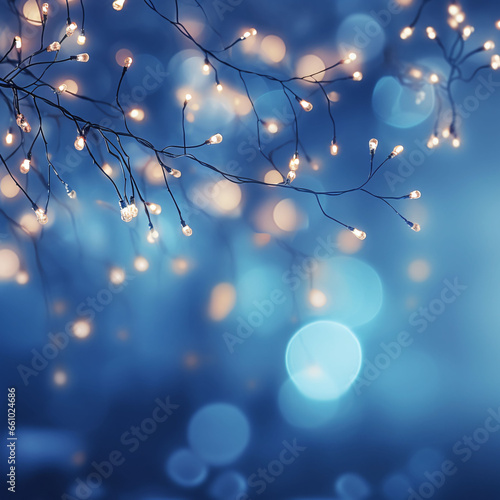 Christmas lights over blue background