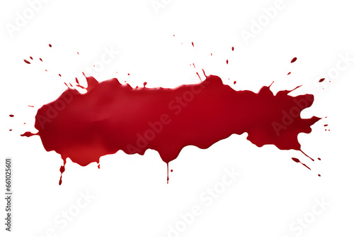 Blood splatter isolated on transparent, dry red paint drop stain , abstract color liquid splash, creative halloween horror crime scene design element AI generate photo