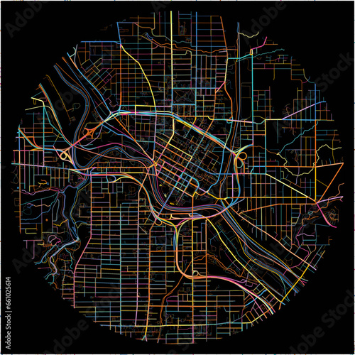 Colorful Map of Youngstown, Ohio with all major and minor roads.