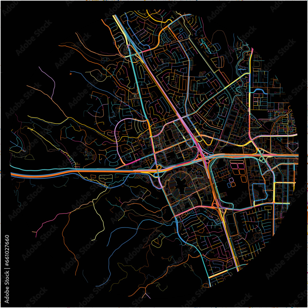 Colorful Map of Dublin, California with all major and minor roads