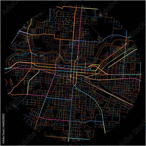 Colorful Map of Springfield, Ohio with all major and minor roads. photo