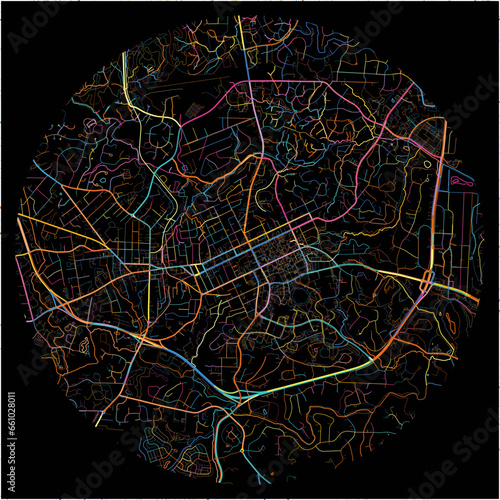 Colorful Map of ChapelHill, North Carolina with all major and minor roads.