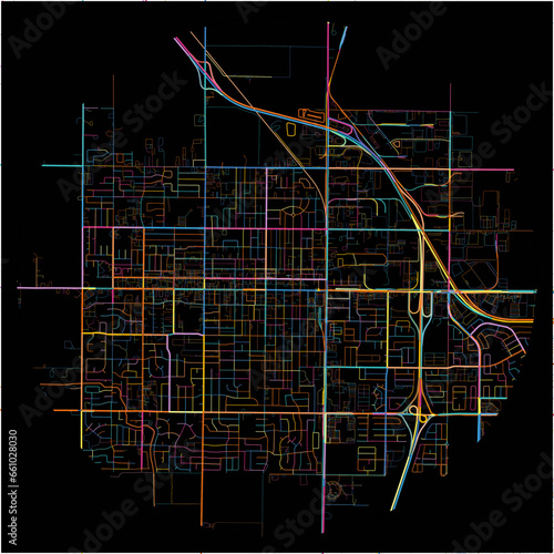 Colorful Map of Woodland, California with all major and minor roads.