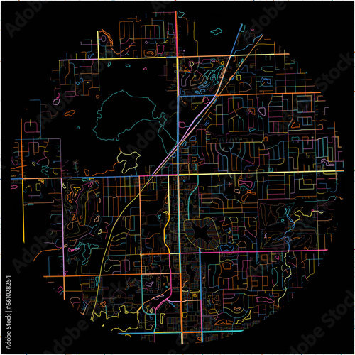 Colorful Map of OrlandPark, Illinois with all major and minor roads.