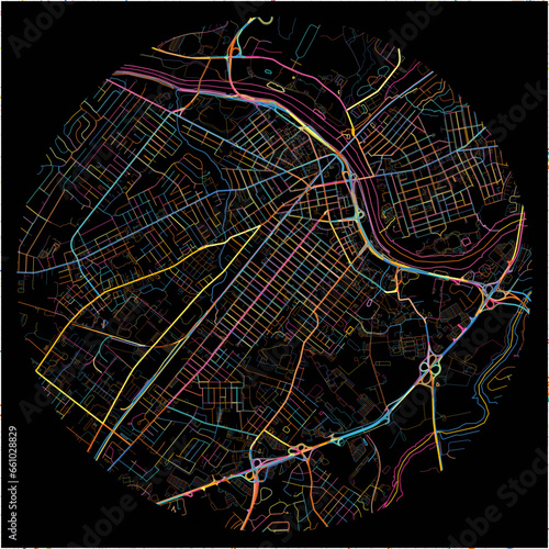 Colorful Map of NewBrunswick, New Jersey with all major and minor roads.