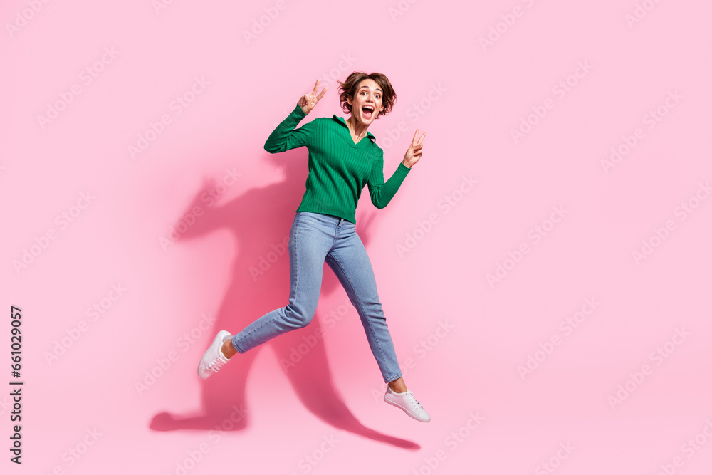 Photo of energetic dynamic lady have fun enjoy nightlife weekend dancing moving isolated neon color background Photo of energetic dynamic lady have fun enjoy nightlife weekend dancing moving isolated neon color background