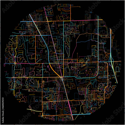 Colorful Map of Greenwood, Indiana with all major and minor roads. photo