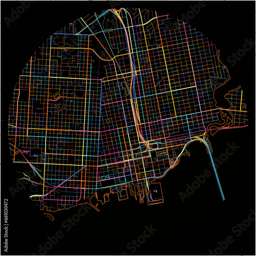 Colorful Map of Pensacola, Florida with all major and minor roads.