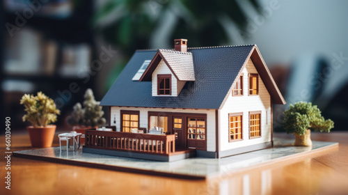 Miniature real estate house for sale, Generative AI Illustration photo