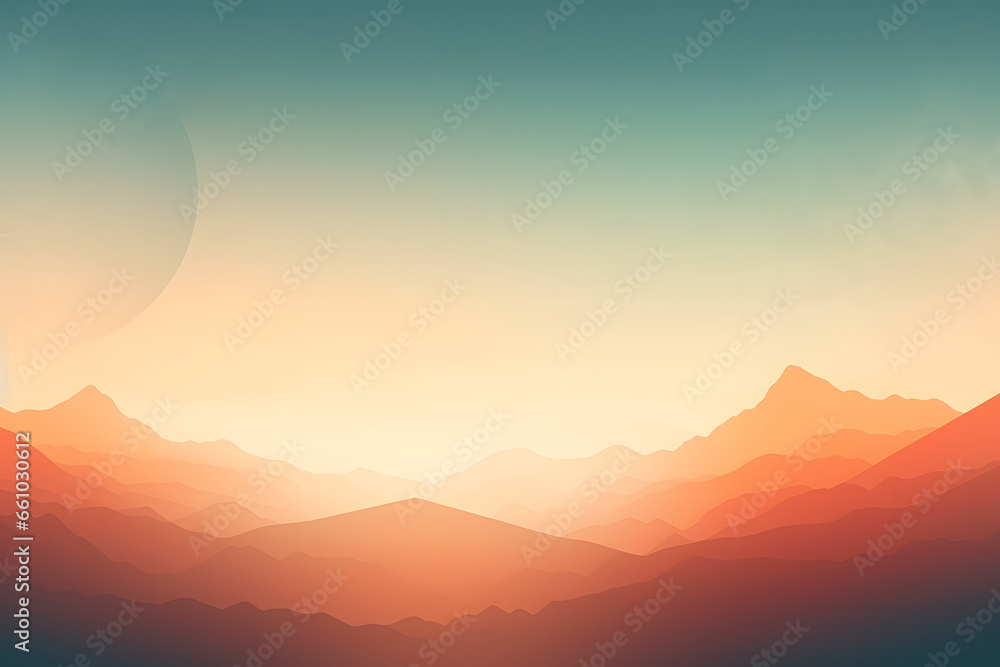 Mountain silhouette at sunset with a crescent moon in a gradient sky