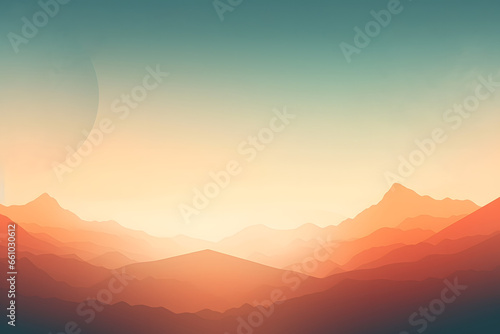 Mountain silhouette at sunset with a crescent moon in a gradient sky