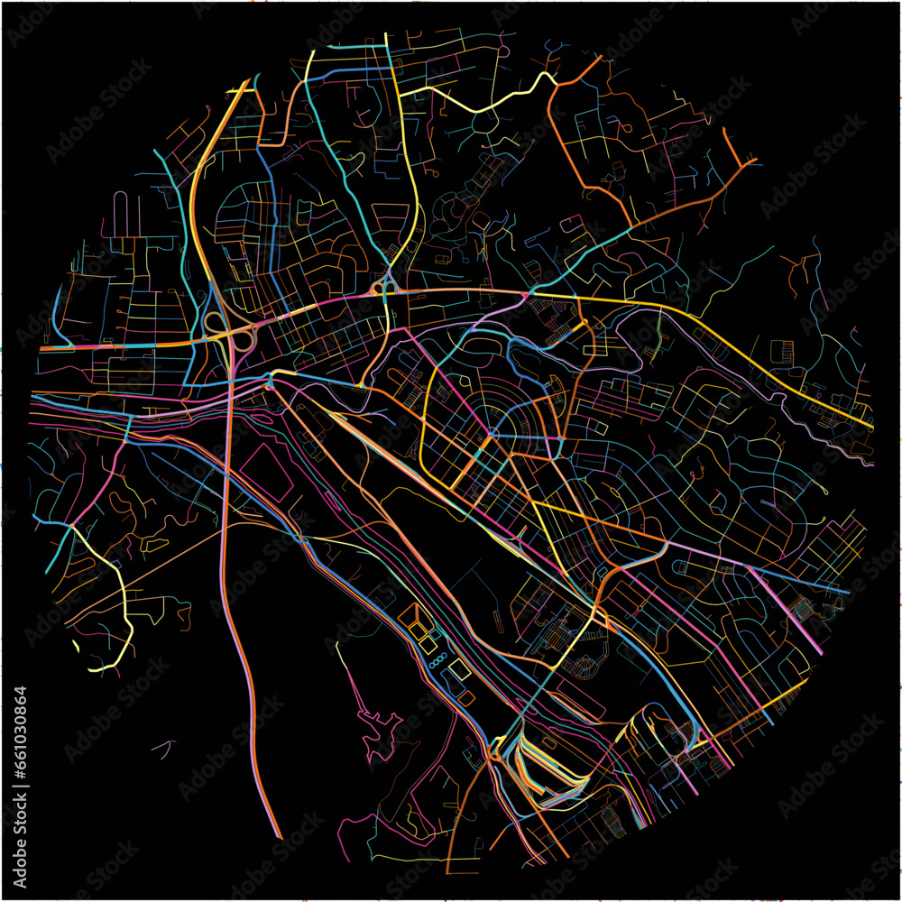 Colorful Map of Kingsport, Tennessee with all major and minor roads