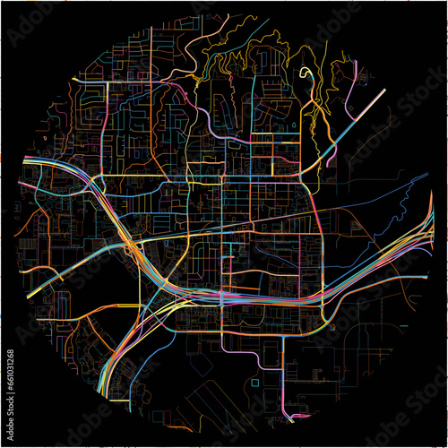 Colorful Map of Grapevine, Texas with all major and minor roads.