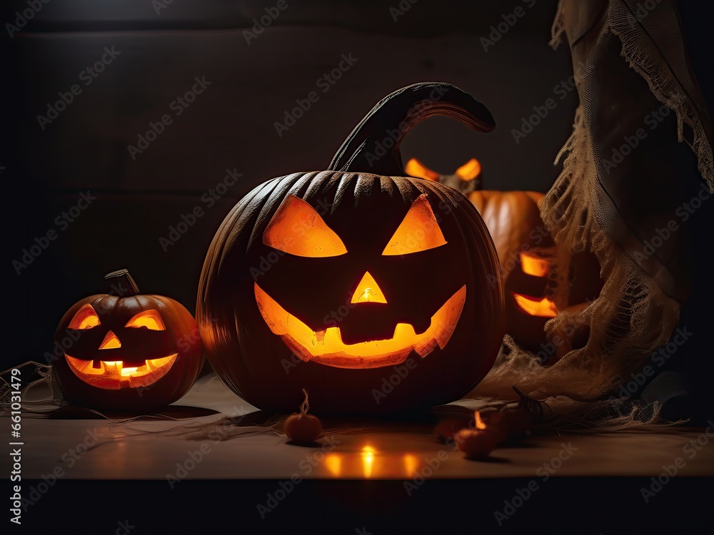 Fototapeta premium Halloween pumpkins in the night