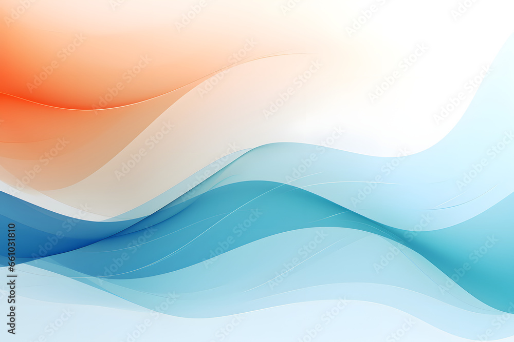 Fototapeta premium Elegant waves in soft orange and soothing blue tones flow together