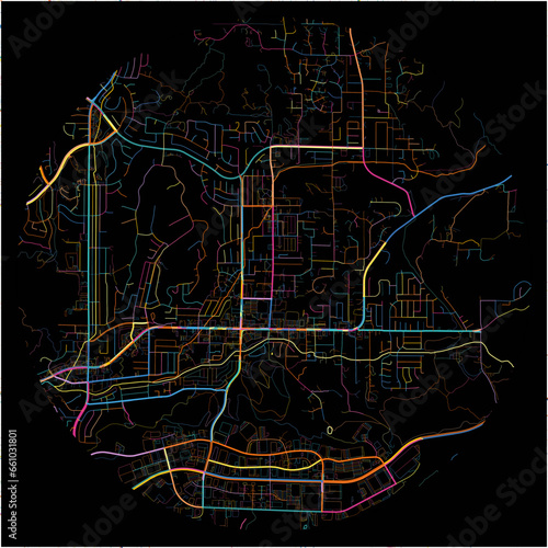 Colorful Map of Poway, California with all major and minor roads.