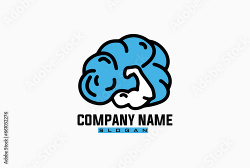 Brain Barbell Icon Logo Design Element, brain fitness logo.