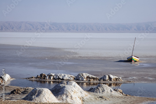 View on a Chott El Jerid endorheic salt lake in southern Tunisia photo