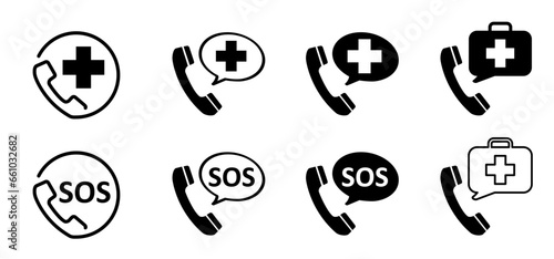 In case of emergency, call doctor or ambulance. Medicine and health. Medicine and healthcare, medical support concept. Number 112 or 911. Consulting phone sign. Medical help icon. Hospital, sos help l