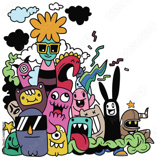 Vector illustration colorful of Doodle cute Monster background  Hand drawing Doodle