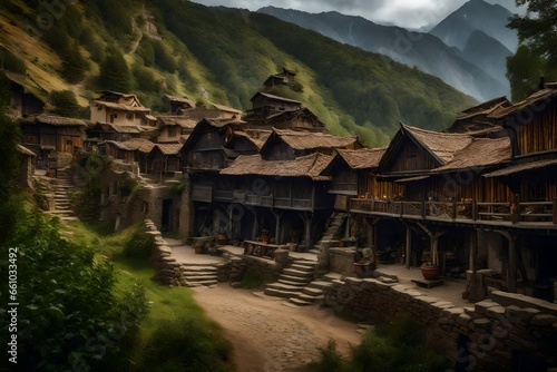 Masterpiece, best quality, ultra-detailed, realistic, no humans, scenery, fantasy, village - AI Generative