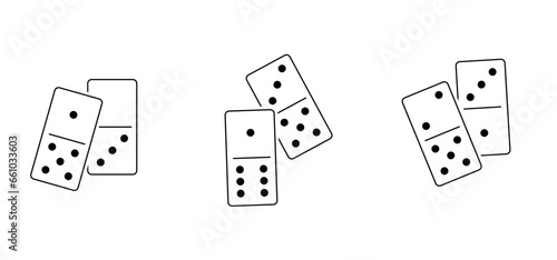 Domino tiles. Classic dominoes, domino's pictogram. Playing, parts of game full bones tiles. Black, white domino. Flat vector set. 28 pieces. White chip of domino on board for gambling. 