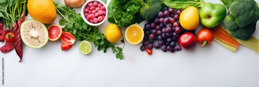 Flat lay masterpiece of pure, raw food: vibrant fruits and vegetables background banner. Flat lay masterpiece of pure, raw food: vibrant fruits and vegetables background banner.