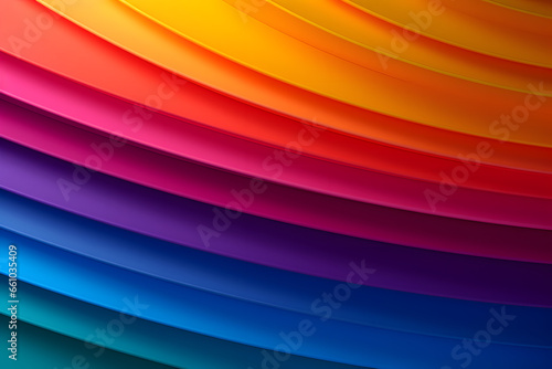Colorful layered arcs transitioning from red to deep blue on a dark background