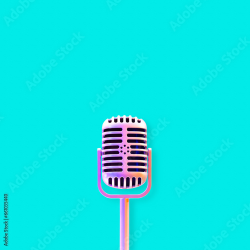 retro condenser microphone, isolated on blue