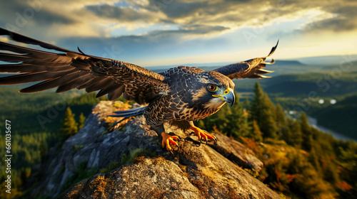 Fotografie, Obraz Peregrine falcon flying on the sky , photo realistic, 4K resolution