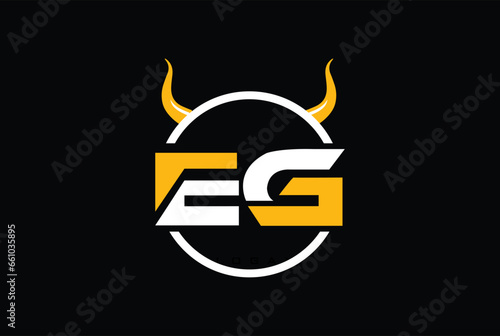 Letter E,G, EG OR GE Devil with horns logo design photo