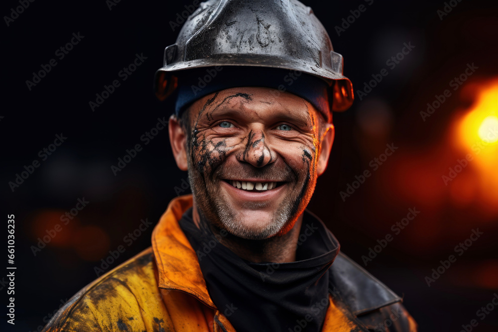 Smiling man is a professional worker in a hard hat in a factory Smiling man is a professional worker in a hard hat in a factory