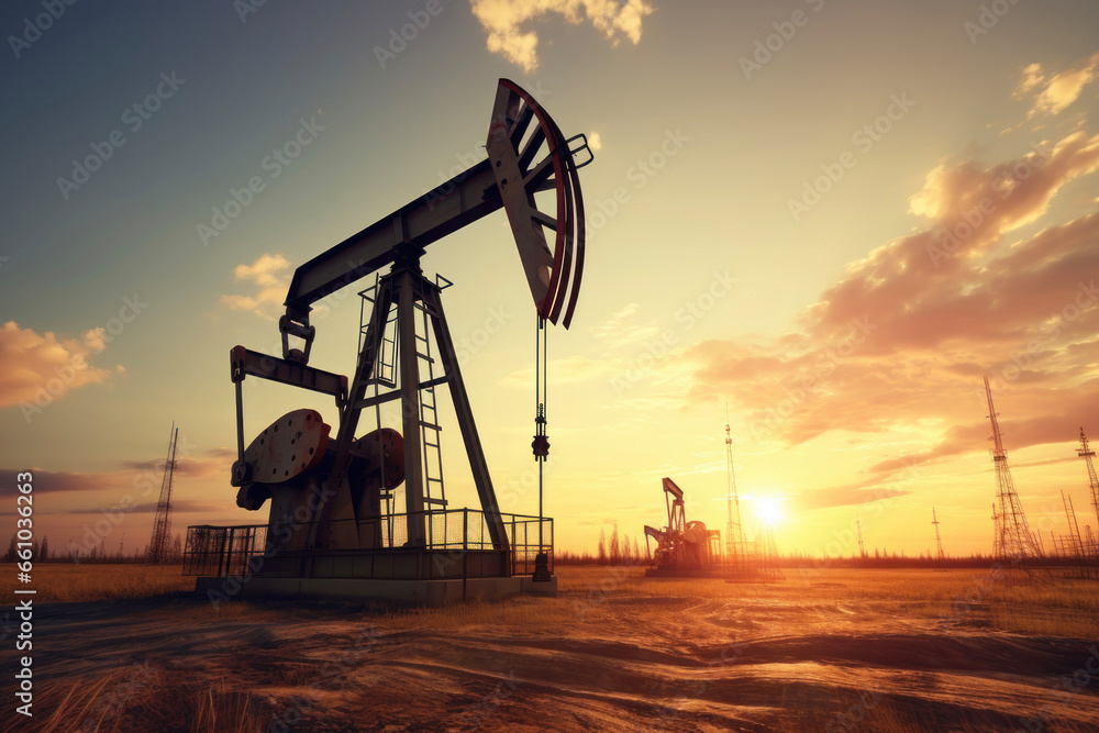 Oil pump against the backdrop of the setting sun. Mining Oil pump against the backdrop of the setting sun. Mining
