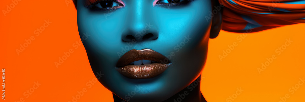 Beautiful African woman face on a vibrant colorful background Beautiful African woman face on a vibrant colorful background