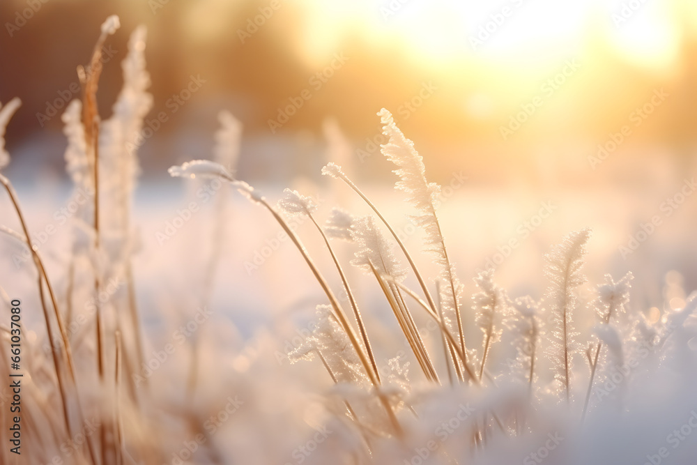 Icy Elegance Frost-Covered Ears in Winter Sunlight Icy Elegance Frost-Covered Ears in Winter Sunlight