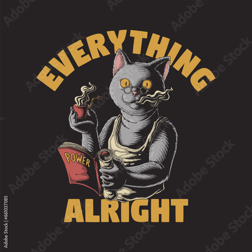 retro cartoon emblem of smoking pipe cat
