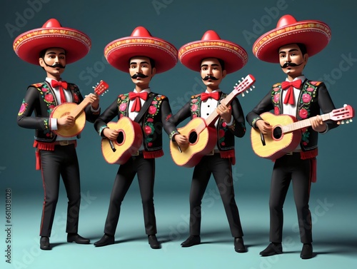 Three Mexican Musicians In Sombrel Hats With Guitars photo