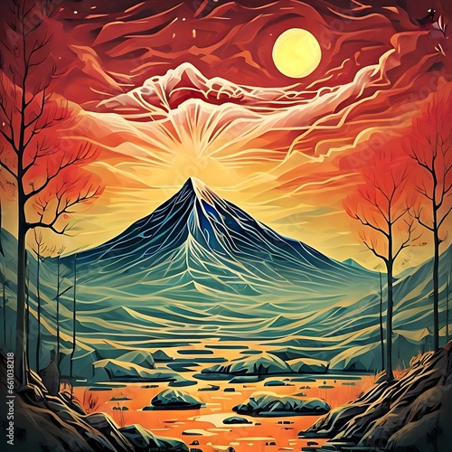 sunset in the mountains Generative Ai