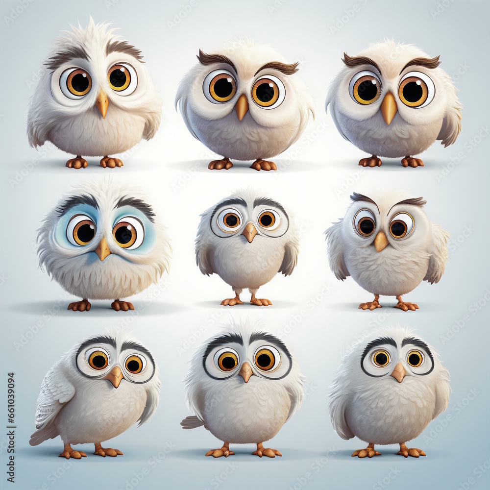 Wise Owl Cartoon Character - 9 Facial Expressions Wise Owl Cartoon Character - 9 Facial Expressions