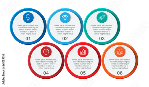 infographic template design, minimalist concept, interconnected circles with 9 steps, lines and colors in each step, good for your business presentation