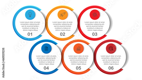infographic template design, minimalist concept, interconnected circles with 9 steps, lines and colors in each step, good for your business presentation