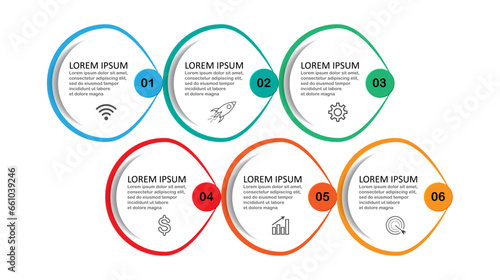 infographic template design, minimalist concept, interconnected circles with 9 steps, lines and colors in each step, good for your business presentation