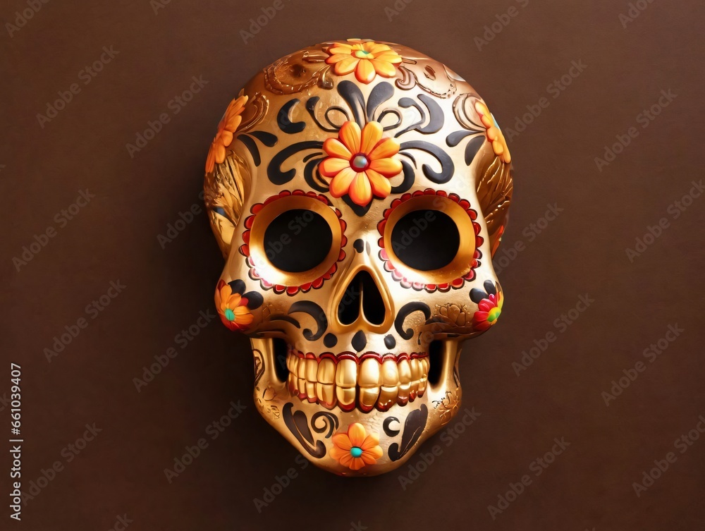 A Skull With A Colorful Floral Design On It