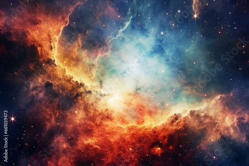 Vibrant cosmic expanse with exploding nebula in a distant galaxy. Generative AI